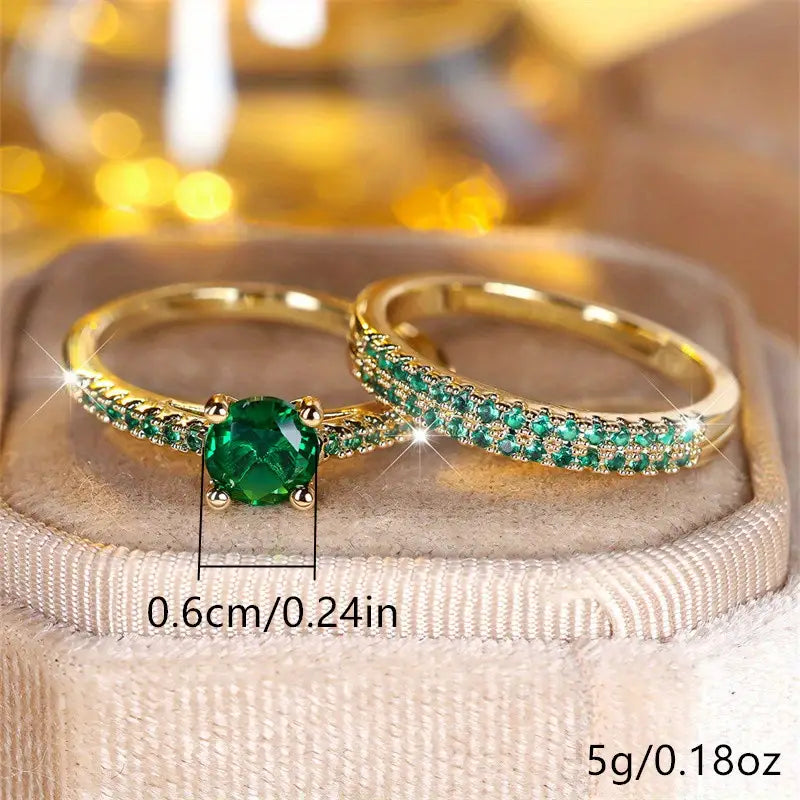 Serena Set de Anillos Dúo de Esmeralda | Oro