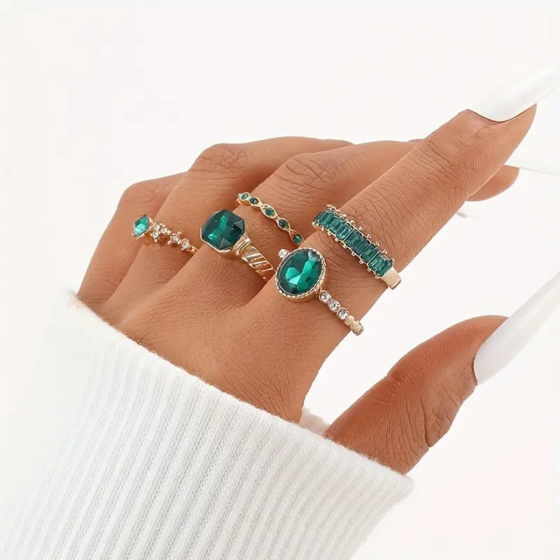Zarina Set de Anillos de Esmeralda Exquisito | Oro