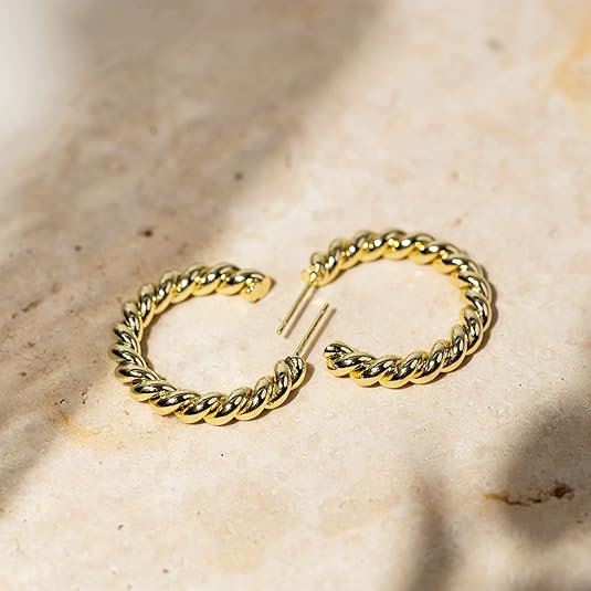 Aretes de Argolla Torcidos tipo Cuerda | Oro