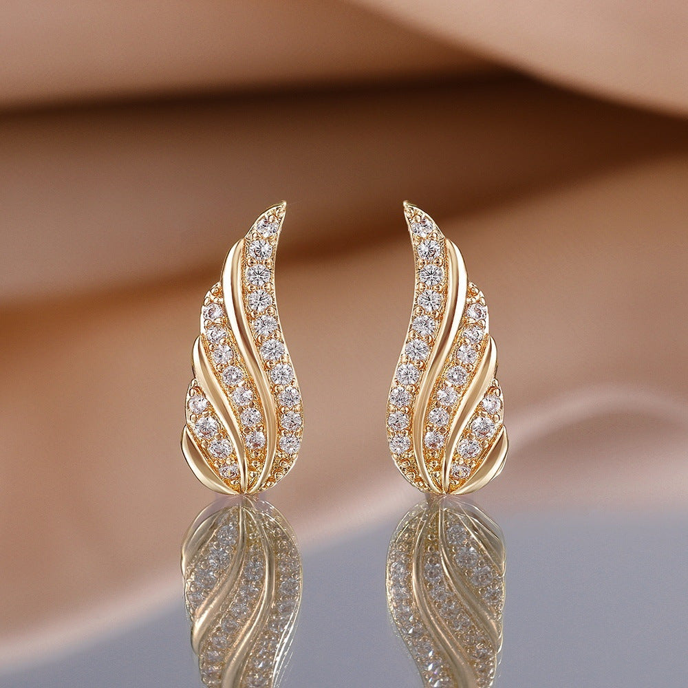 Aretes Pavé de Hoja Moderna | Oro