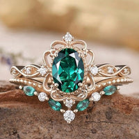 Aurelle Set de Anillos Corona de Esmeralda | Oro Rosa