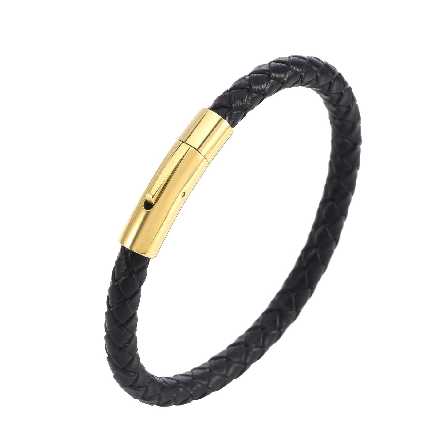 Pulsera de Cuero Trenzado Valor | Oro Blanco