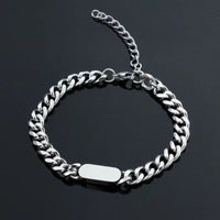Pulsera de Cadena Cubana con Placa | Oro Blanco
