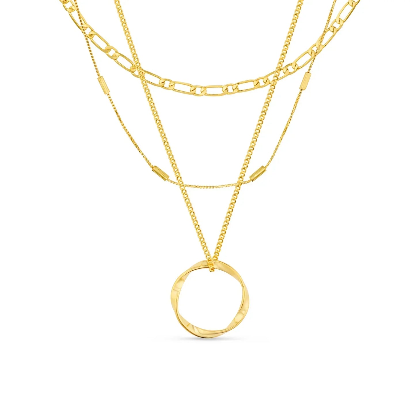 Collar de Tres Hileras con Círculo Abierto | Oro Blanco