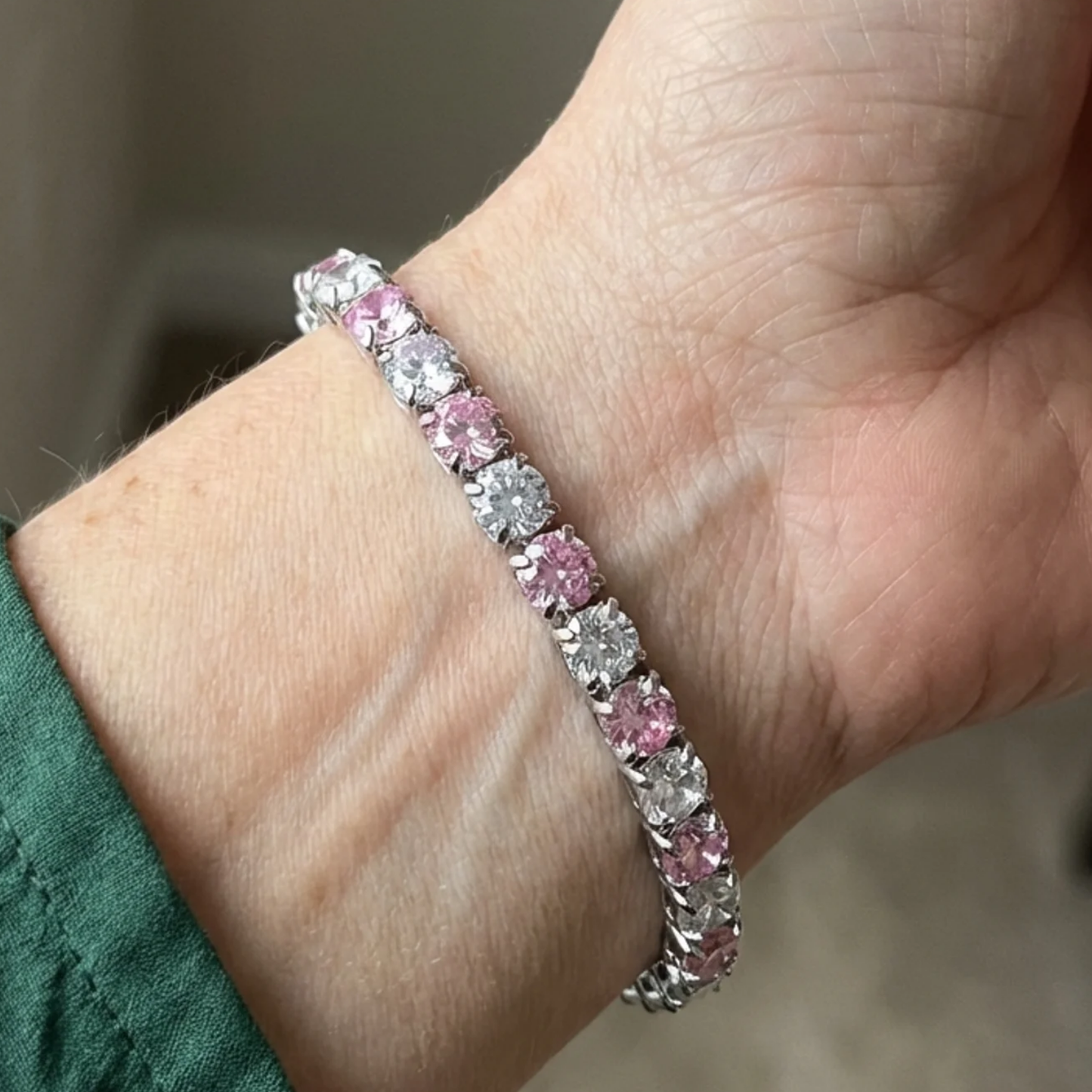 Pulsera Tennis Duo de Zafiro Rosa | Oro Blanco