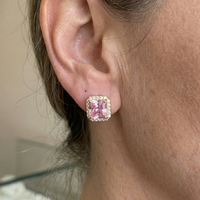 Aretes Stud Pavé de Zafiro Rosa | Oro