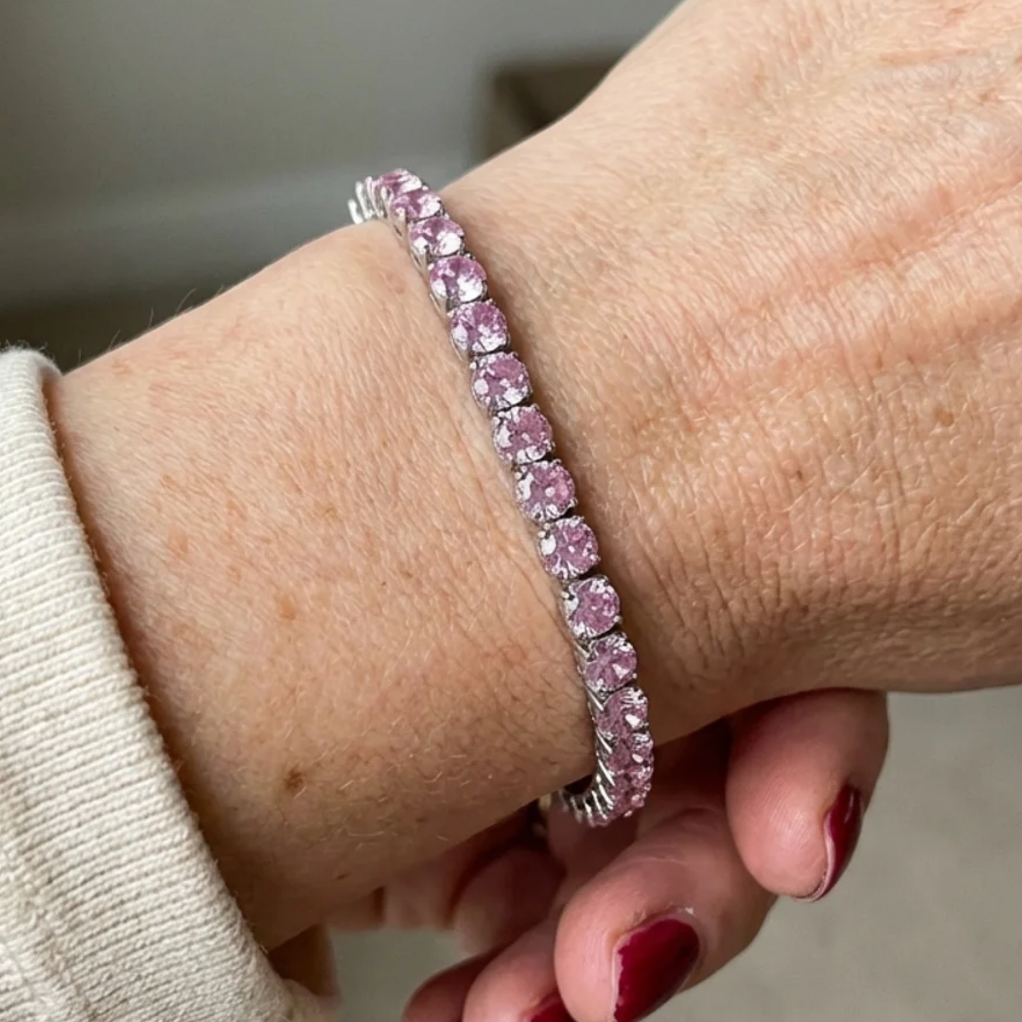 Pulsera Tennis de Zafiro Rosa | Oro Blanco