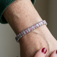 Pulsera Tennis Pink Stripe | Oro Blanco