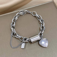 Pulsera Gruesa de Corazón | Oro Blanco