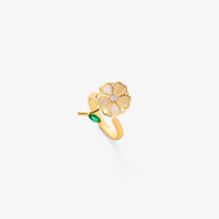 Anillo Giratorio de Flor y Hoja de Esmeralda | Oro
