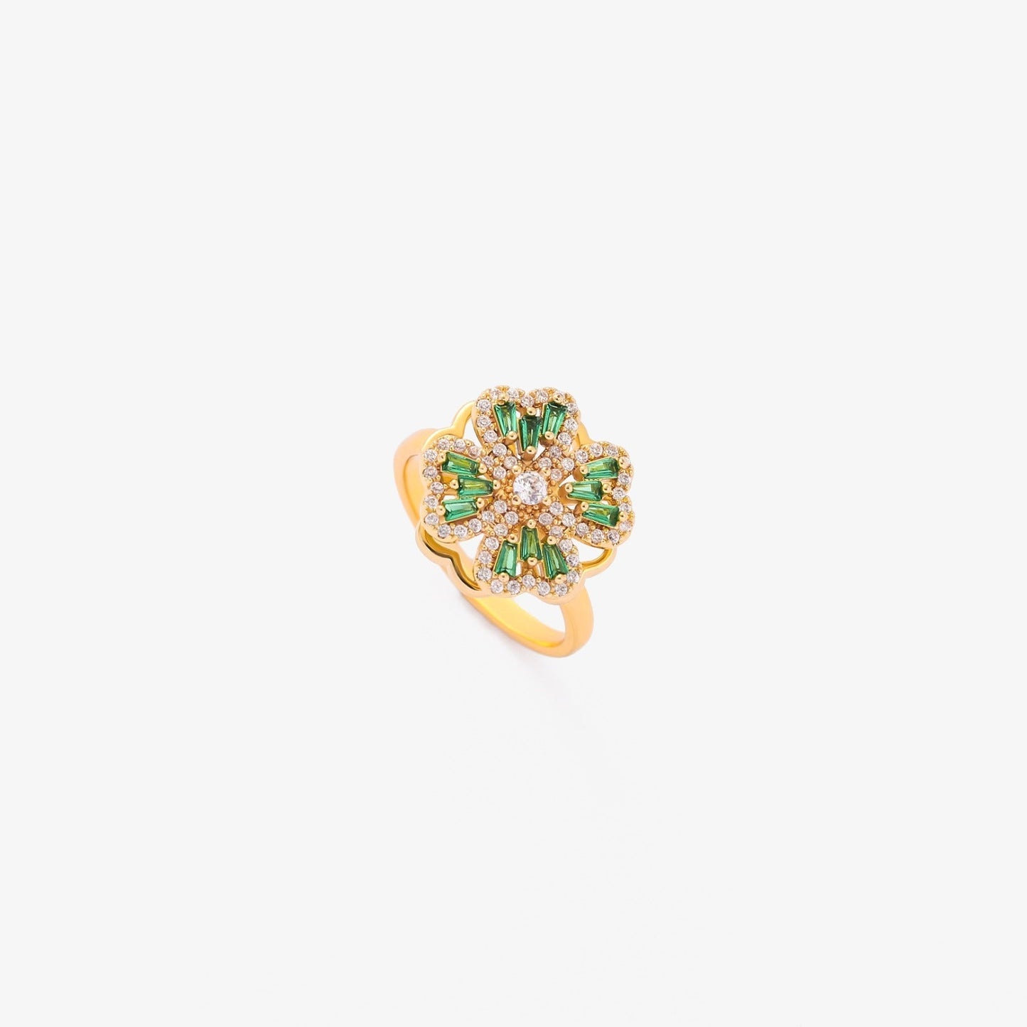 Anillo Giratorio de Trébol de Esmeralda | Oro
