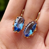 Aretes Floración Azul Dorado | Oro