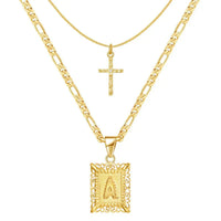 Set de Collar con Inicial y Cruz | Oro