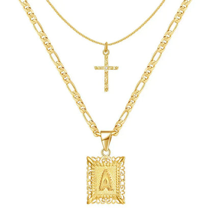 Set de Collar con Inicial y Cruz | Oro