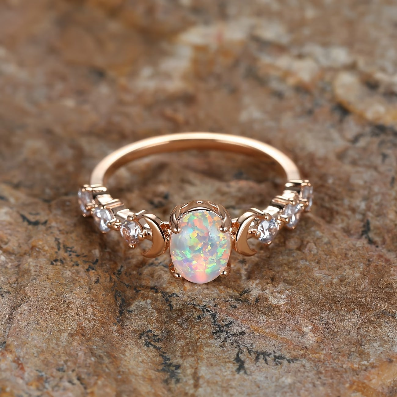 Anillo Luna Creciente de Ópalo | Oro Rosa