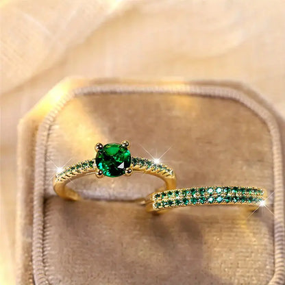 Serena Set de Anillos Dúo de Esmeralda | Oro