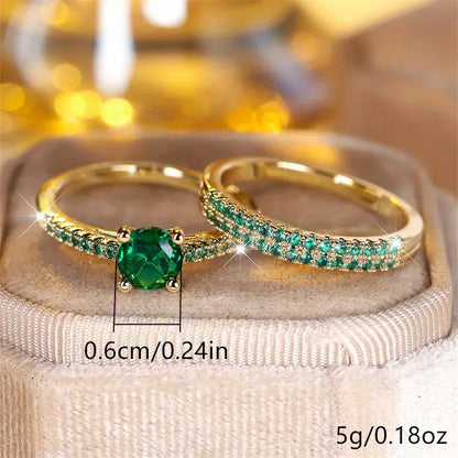 Serena Set de Anillos Dúo de Esmeralda | Oro