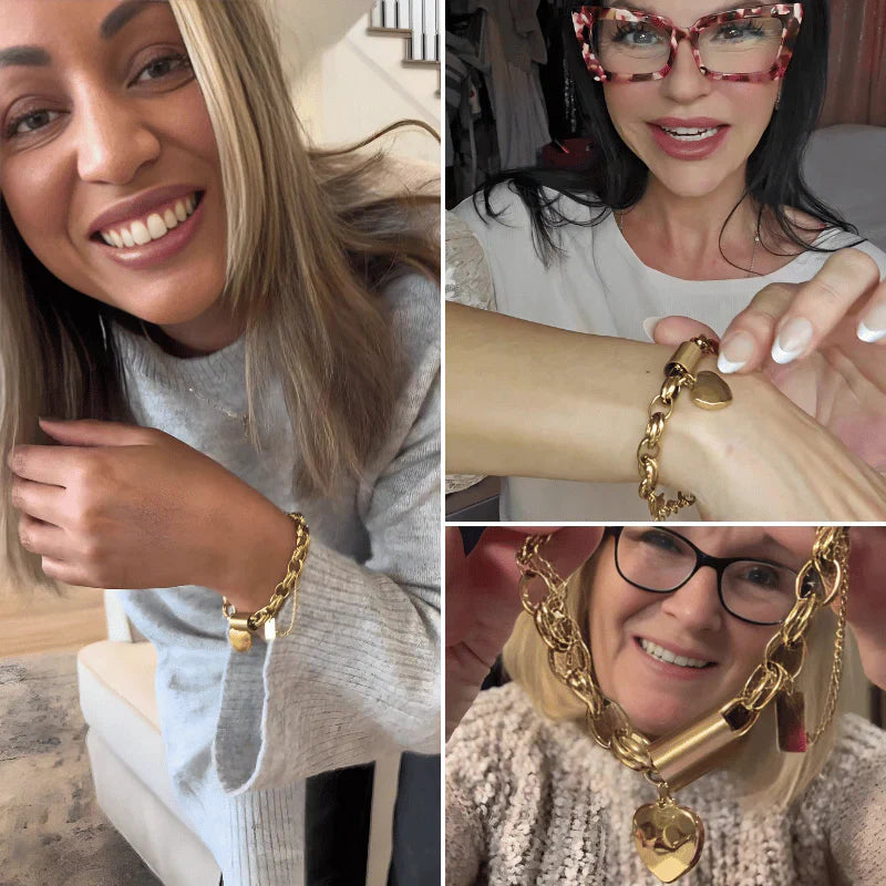 Pulsera Gruesa de Corazón | Oro Blanco