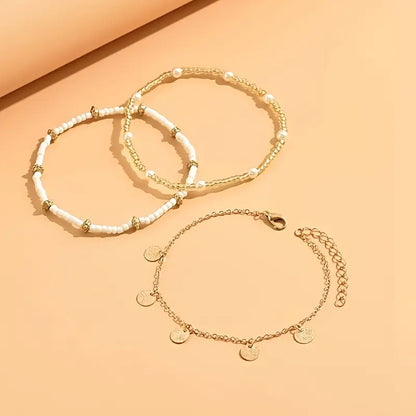 Set de Tobilleras en Capas de 3 Piezas Coastal Charm | Oro