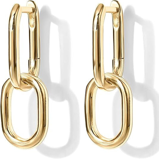 Aretes de Argolla Colgantes de Eslabón | Oro