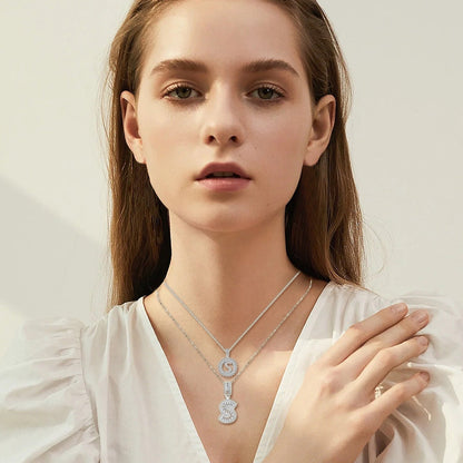 Set de Collar con Inicial Pavé | Oro Blanco