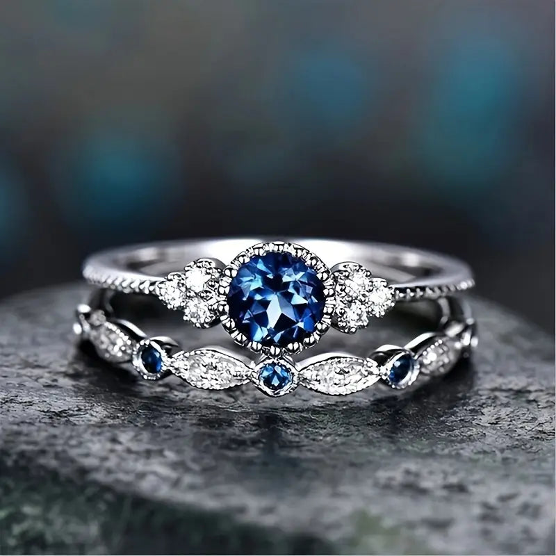 Sapphriel Set de Anillos Corona | Oro Blanco
