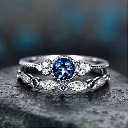 Sapphriel Set de Anillos Corona | Oro Blanco