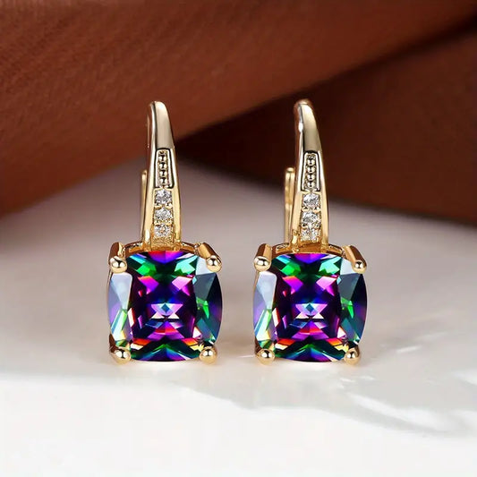 Aretes de Argolla con Piedra Mística | Oro