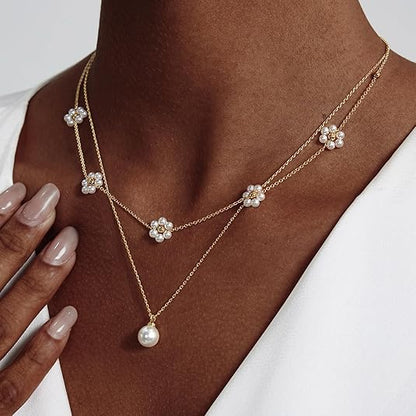 Collar en Capas de Perla Floral | Oro