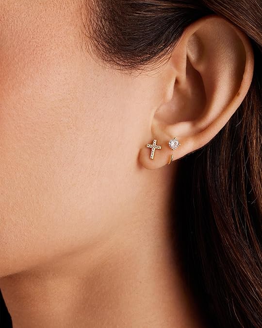 Aretes de Botón de Cruz con Pavé | Oro