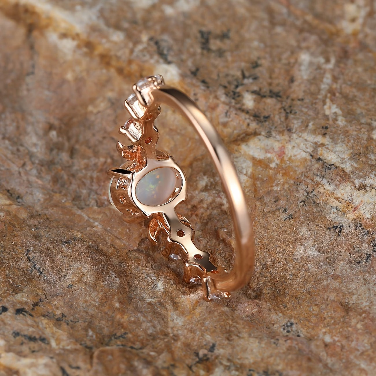 Anillo Luna Creciente de Ópalo | Oro Rosa