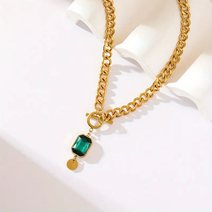 Collar con Dije de Esmeralda de Cadena Gruesa | Oro