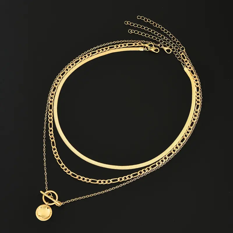 Savira Collar en Capas de Moneda Texturizada | Oro