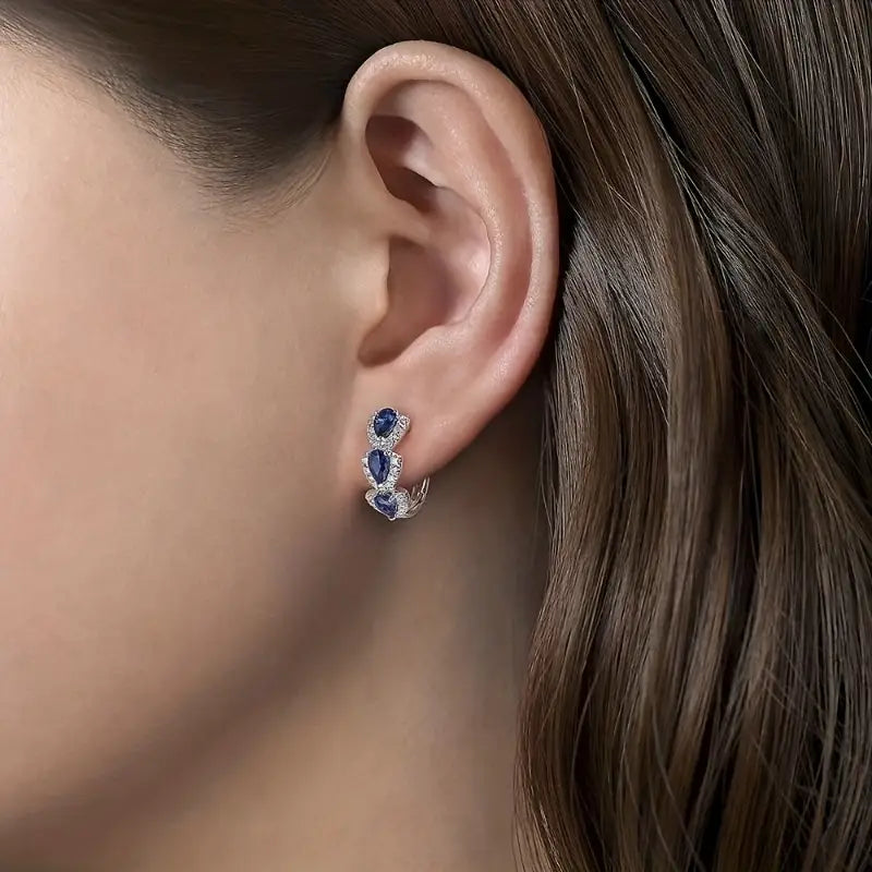 Aretes Crest de Zafiro Real | Oro Blanco