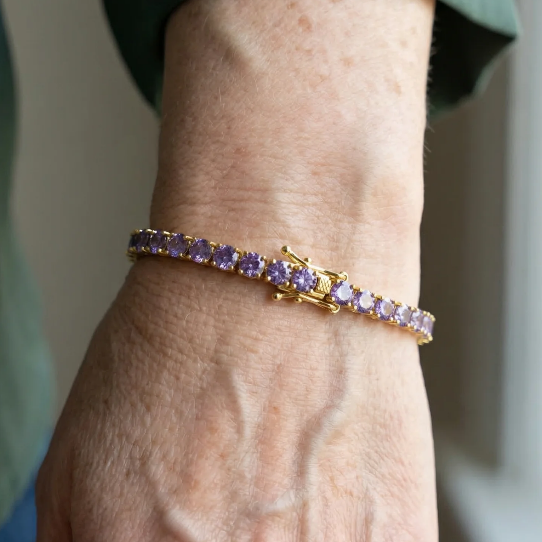 Pulsera Tennis de Amatista | Oro Blanco