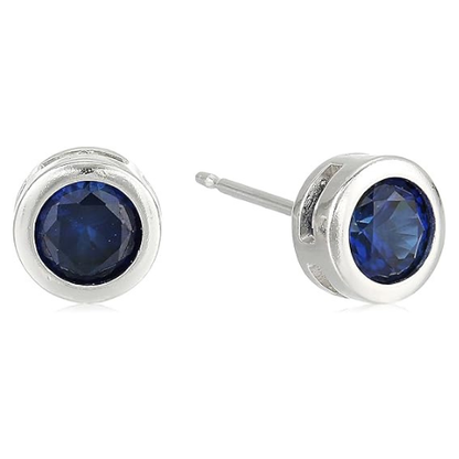 Aretes de Botón de Zafiro con Bisel | Oro Blanco