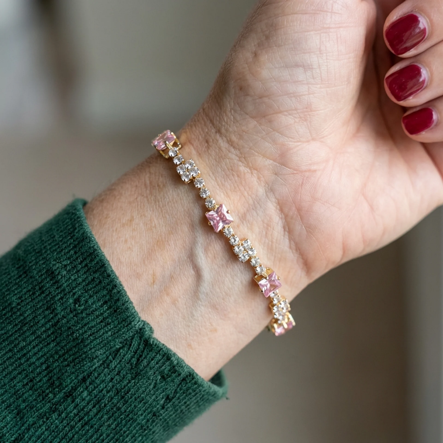 Pulsera Tennis Blush Cuadrada | Oro
