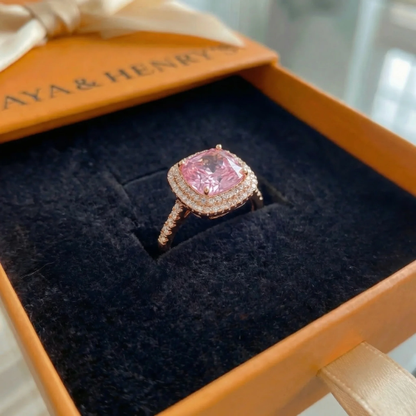 Anillo de Zafiro Rosa Corte Cushion | Oro Blanco