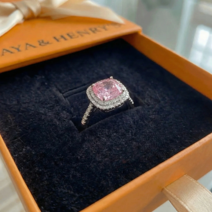 Anillo de Zafiro Rosa Corte Cushion | Oro Blanco