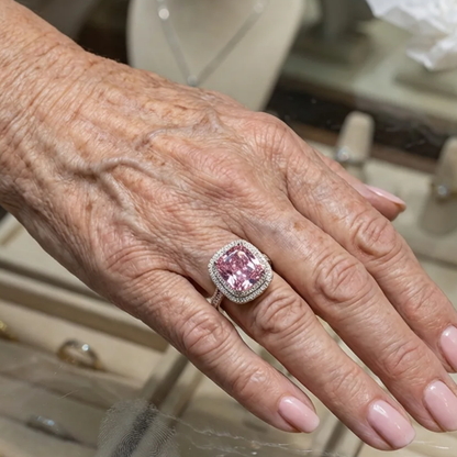 Anillo de Zafiro Rosa Corte Cushion | Oro Blanco