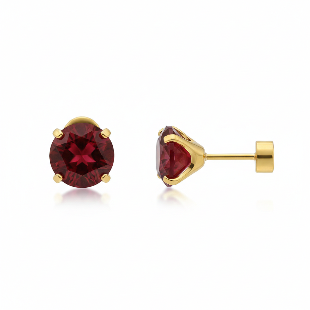 Aretes Stud Redondos de Rubí | Oro