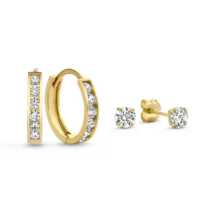 Dara Brillane Set de Aretes con Piedra | Oro Blanco