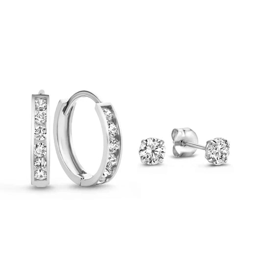 Dara Brillane Set de Aretes con Piedra | Oro Blanco