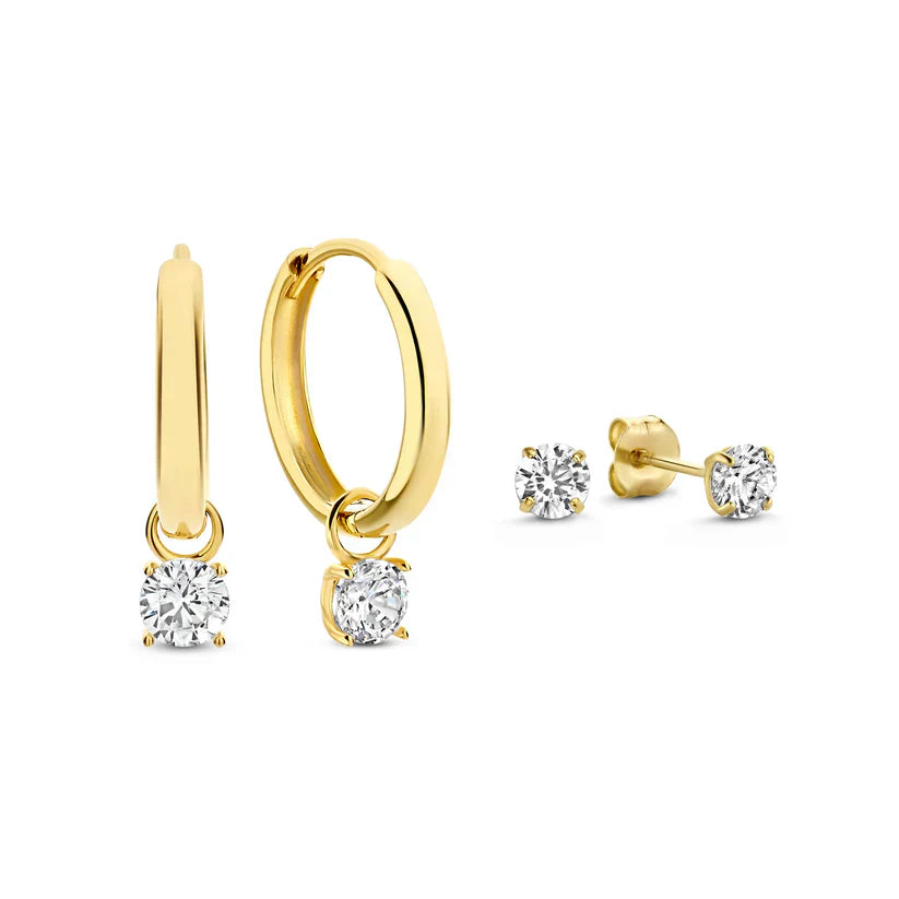 Larmes de Lune Set de Aretes con Piedra | Oro Blanco