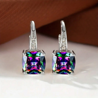 Aretes de Argolla con Piedra Mística | Oro Blanco