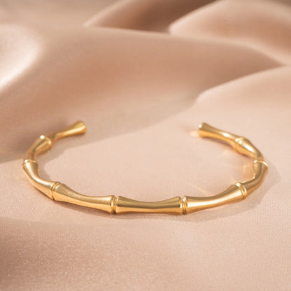 Pulsera Rígida Bambú | Oro Blanco