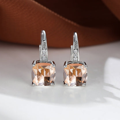 Aretes de Argolla con Piedra Mística | Oro Blanco