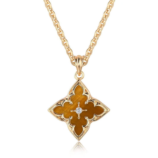 Collar con Dije de Trébol Café | Oro