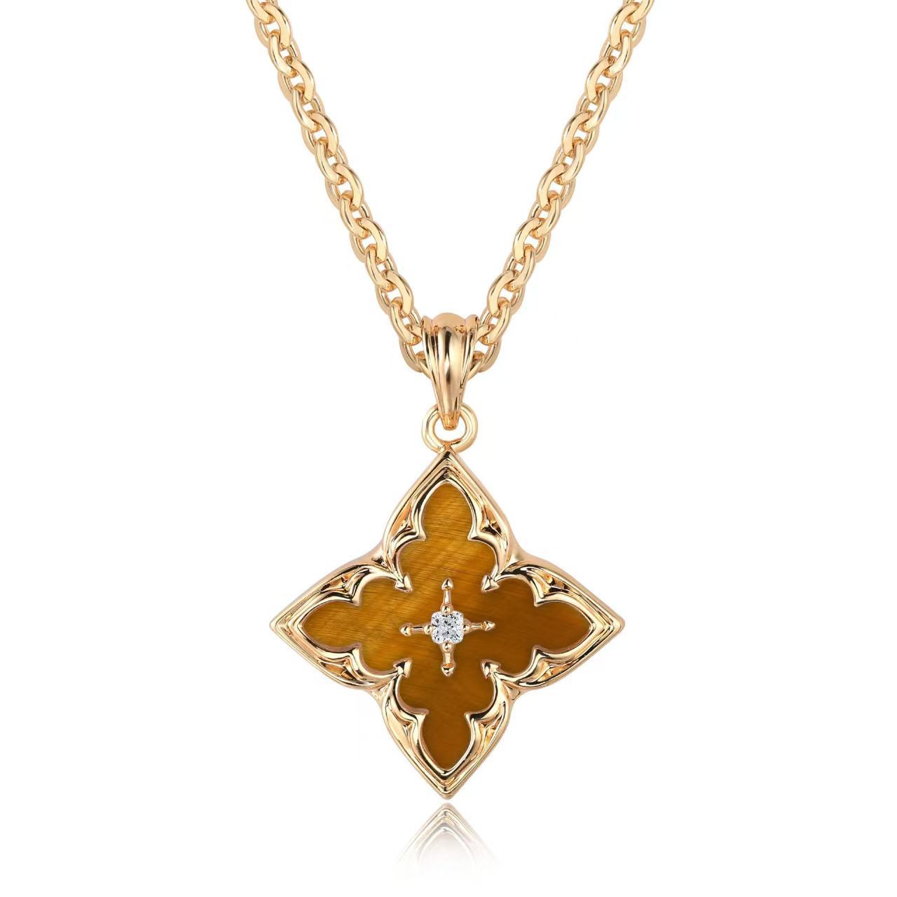 Collar con Dije de Trébol Blanco | Oro