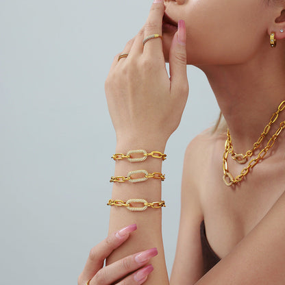 Set de Joyería de Cadena de Eslabón Grueso con Pavé | Oro